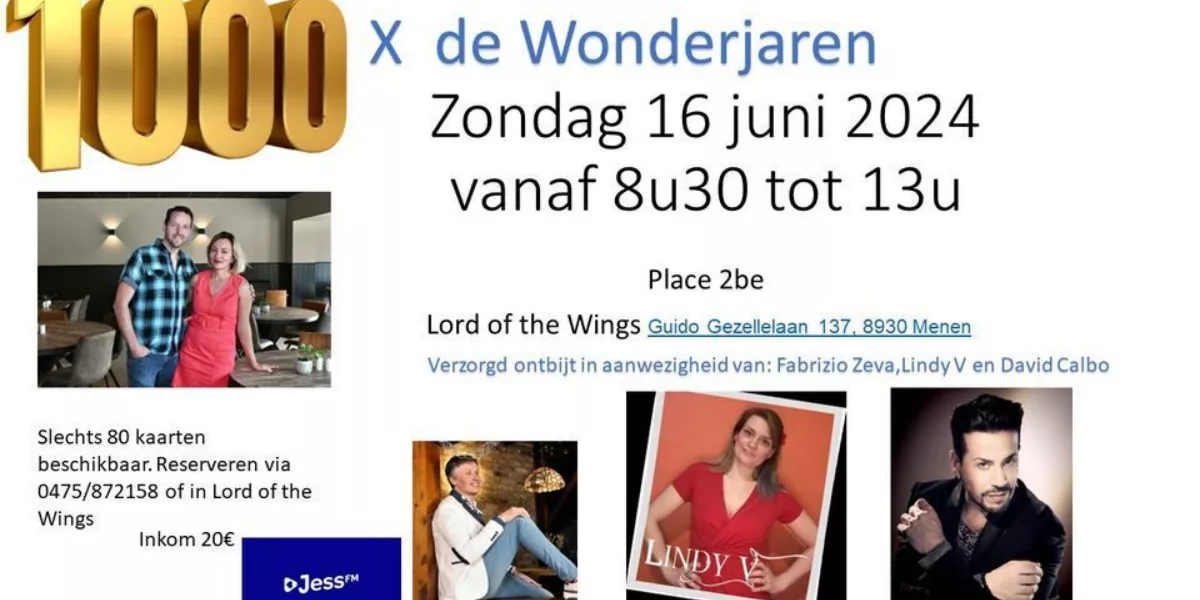 Vier 1000ste aflevering De Wonderjaren met ontbijt op 16 juni